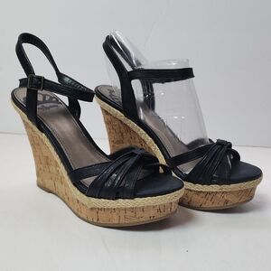 NWT Fergalicious By Fergie Black Wedge Sandals Size 6 4.5" Heel